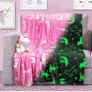 Pink Kids Blanket with Unicorn and Fairy Design